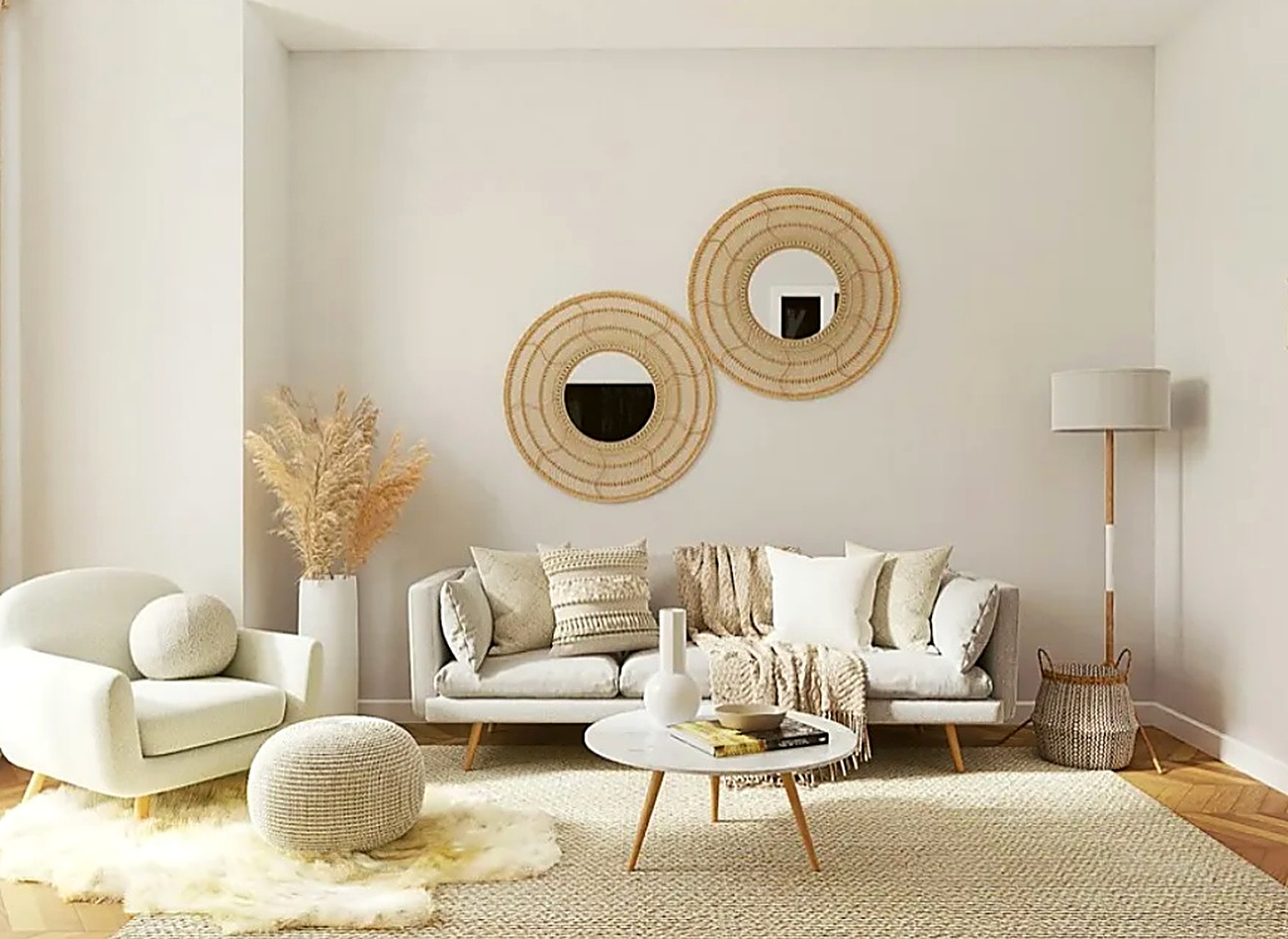 Modern living room with sofa, accent chair and coffee table